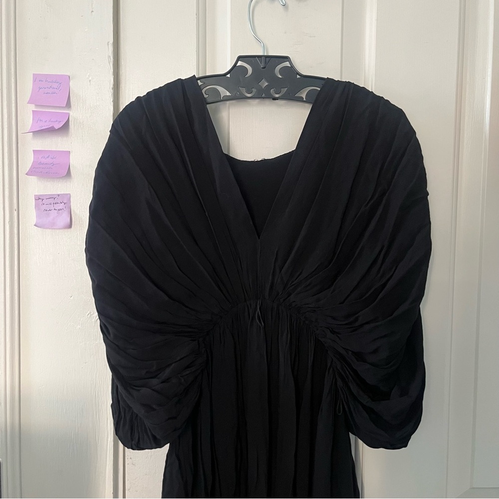 Elegant Black Women's Dress with Gathered V-Neck